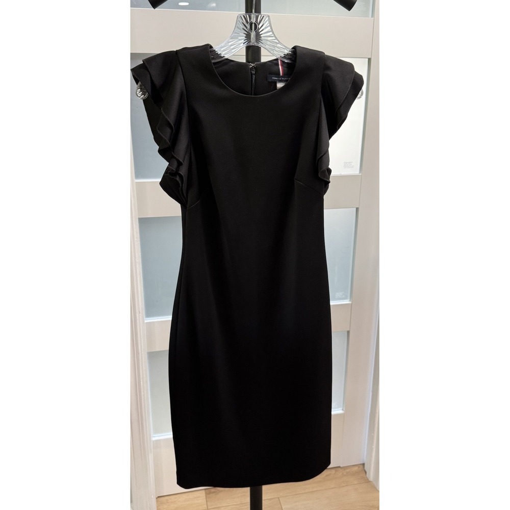 Tommy Hilfiger Black Scuba Flutter Sleeve Sheath Dress Size 2